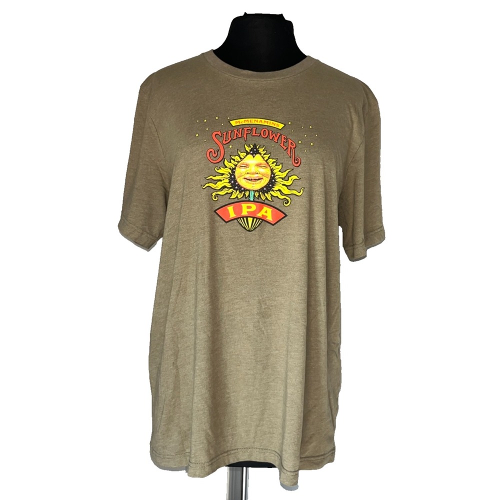 McMenamins Sunflower IPA T-Shirt Size XL Olive Green Heather Brewery Beer Tee